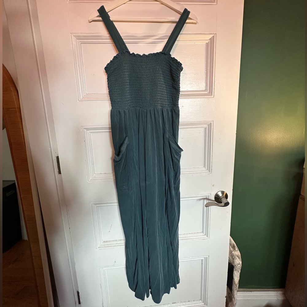 Anthropologie Blue Smocked Jumpsuit